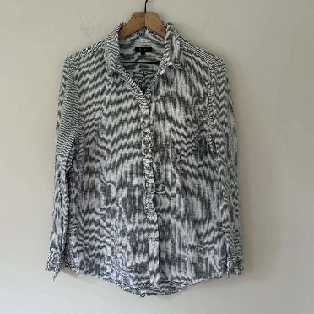 Quince 100% European Linen Pinstriped Button-Up Shirt Size Large